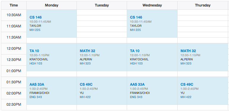 Daniel Mai’s schedule for the fall semester